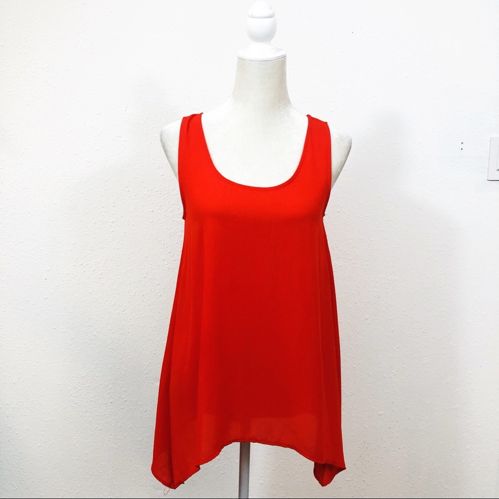 Daniel Rainn Flowy Sheer Tomato Red Tank Top XS